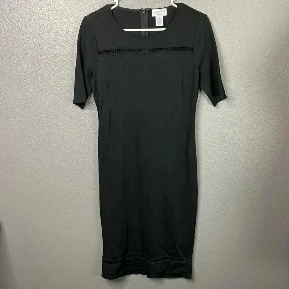 Carmen Marc Valvo Black MIDI Dress Size Small 1175